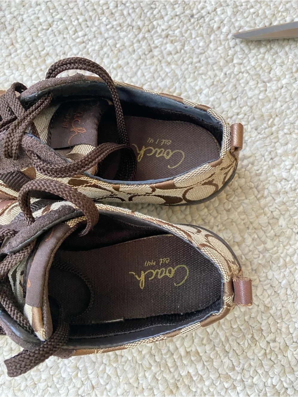 Coach Brown Signature Pattern Lace-Up Sneakers